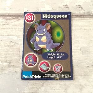 Nidoqueen #31 PokeTrivia Card 1999 Nintendo Pokemon Collectible Game Freak